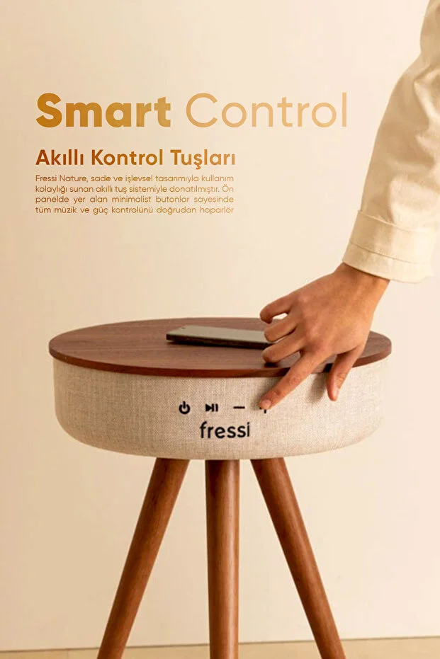 Bluetooth Hoparlör Hızlı Şarj Destekli Ahşap Ayaklı Kablolu Sehpa Speaker